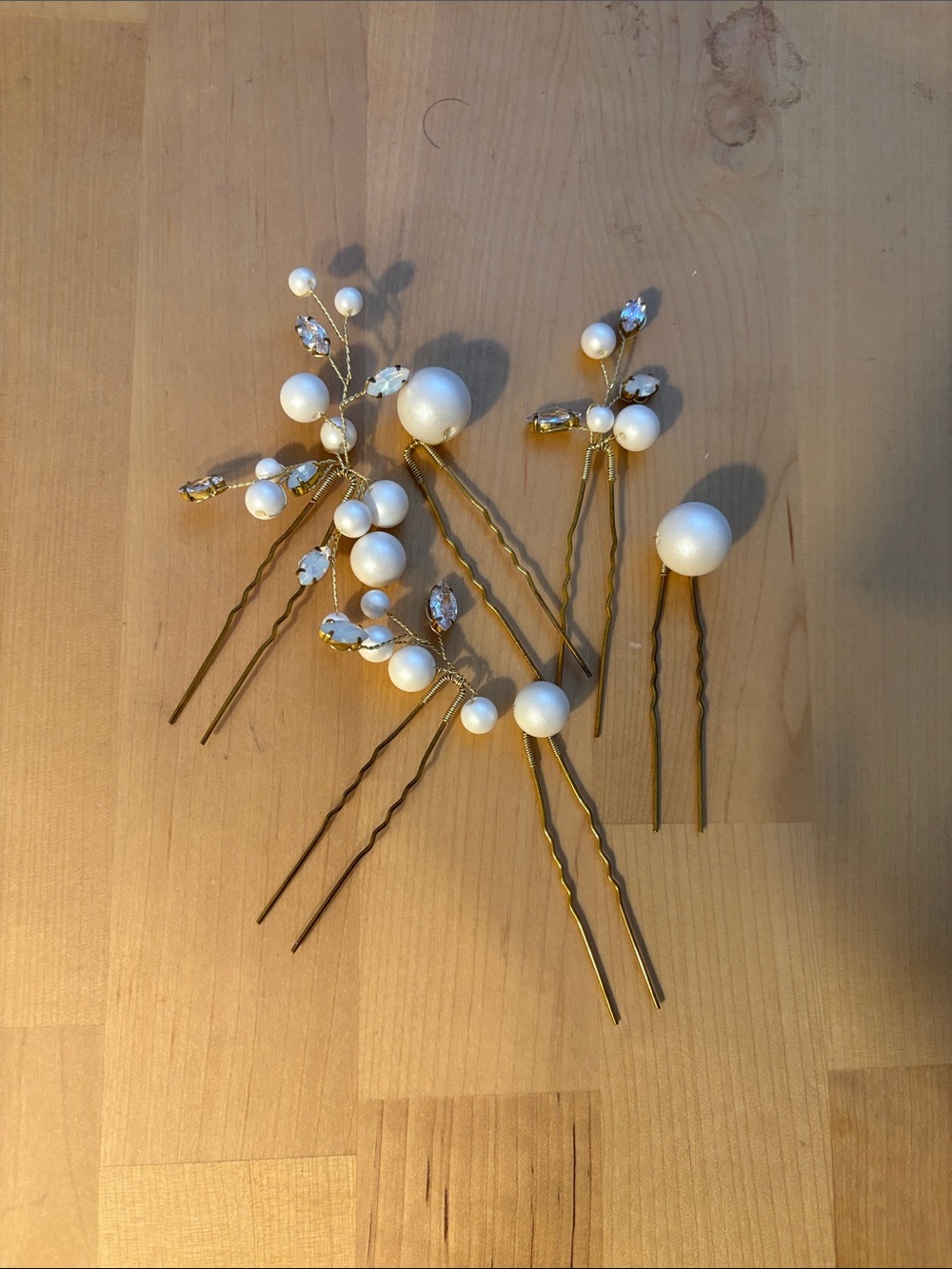 Gold Pearl and Crystal Hair Pins - White